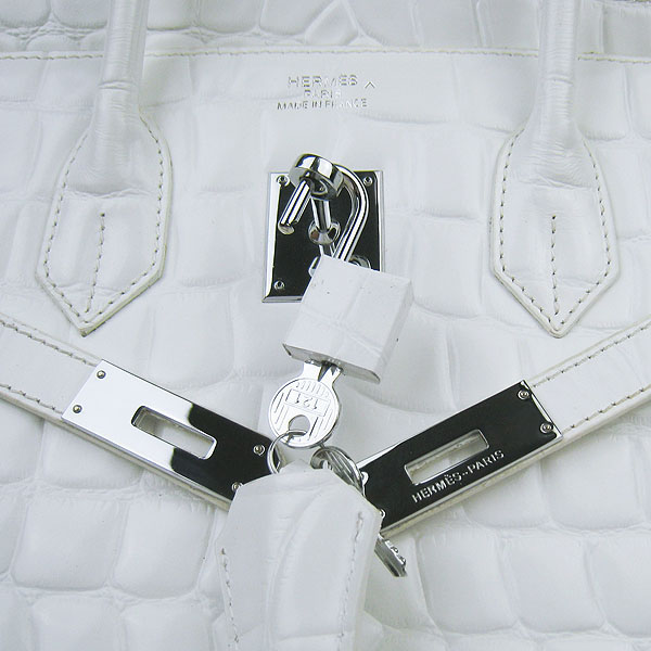 High Quality Fake Hermes Birkin 35CM Max Crocodile Veins Leather Bag White 6089 - Click Image to Close